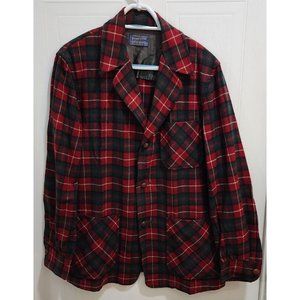VTG Pendleton‎ 60s 70s Smoking Jacket Red Tartan Plaid Size S 100% Virgin Wool
